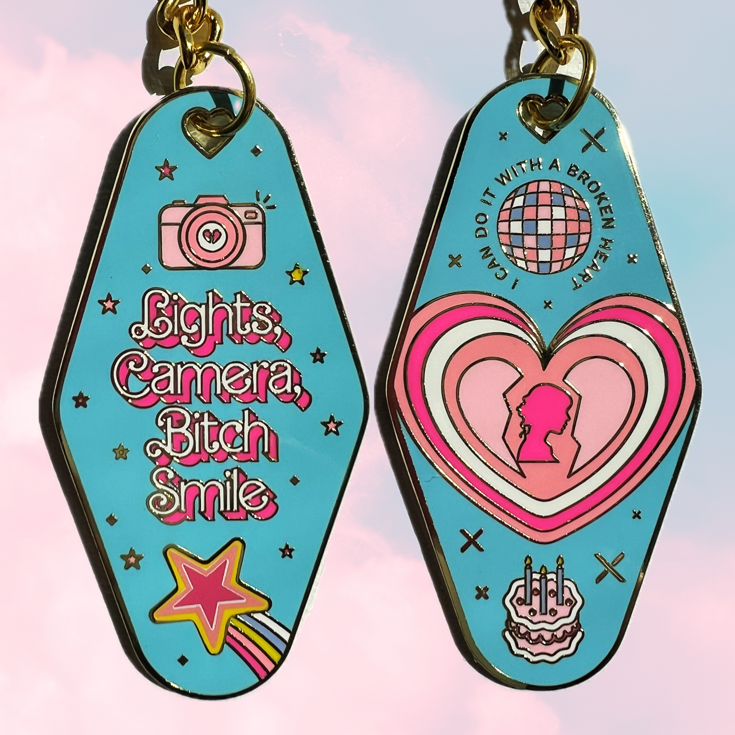 Taylor Swift TTPD ICDIWABH Lights, Camera, Bitch Smile Mini Enamel Motel Keychain