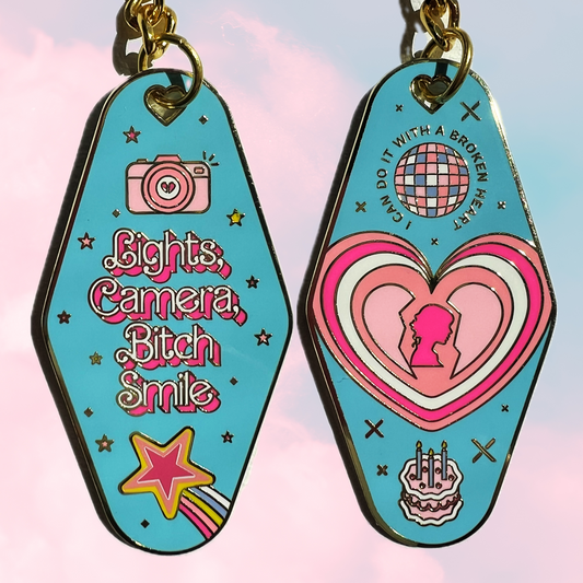 Taylor Swift TTPD ICDIWABH Lights, Camera, Bitch Smile Mini Enamel Motel Keychain