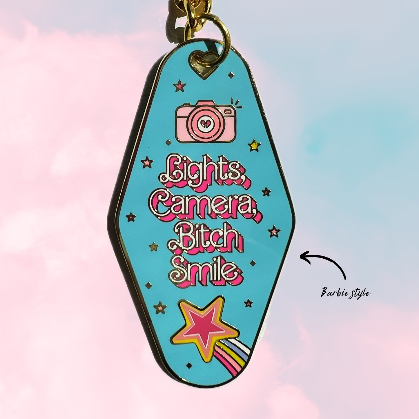 Taylor Swift TTPD ICDIWABH Lights, Camera, Bitch Smile Mini Enamel Motel Keychain