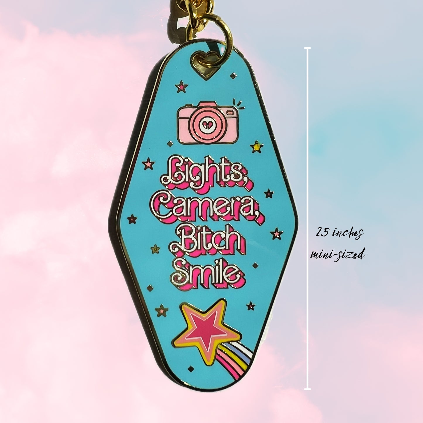 Taylor Swift TTPD ICDIWABH Lights, Camera, Bitch Smile Mini Enamel Motel Keychain