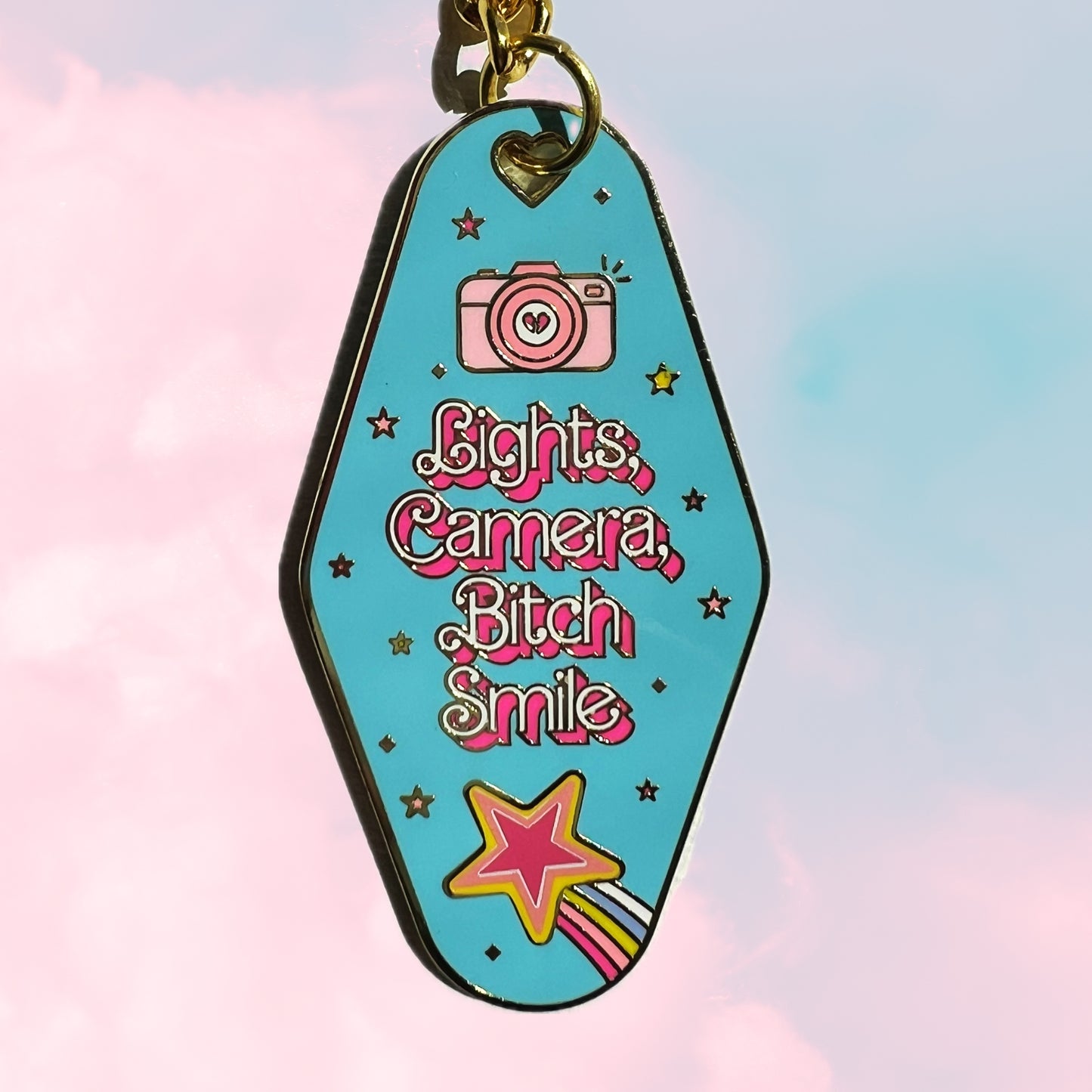 Taylor Swift TTPD ICDIWABH Lights, Camera, Bitch Smile Mini Enamel Motel Keychain